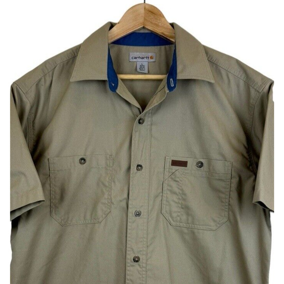 Carhartt Khaki Men's Size L Short Sleeve Cotton/Poly Blend Button Up Rental *SEE - Picture 2 of 9